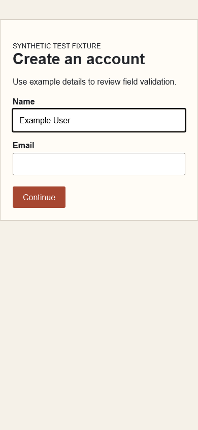 Synthetic signup form after the runner filled the name